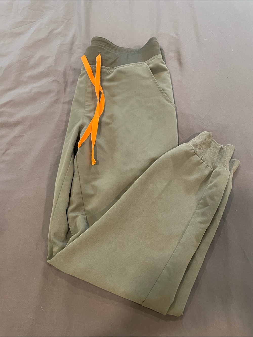 Figs Olive Joggers with Neon Orange Drawstring